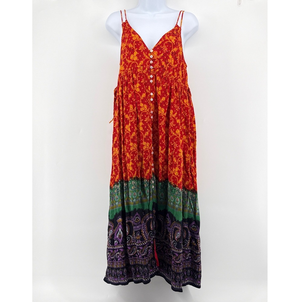 Urban Outfitters Paisley Floral Mix Maxi Dress Button Front Tiered Boho Small S‎ - Picture 2 of 11